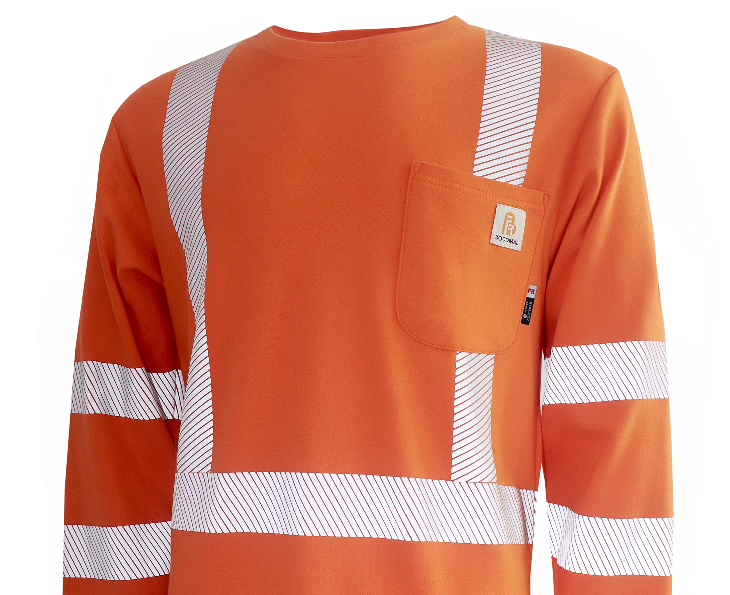 BOCOMAL FR Tee Shirts High Visibility/Hi Vis Flame Resistant/Fire Retardant Shirt 7oz Orange Men's Safety Shirts