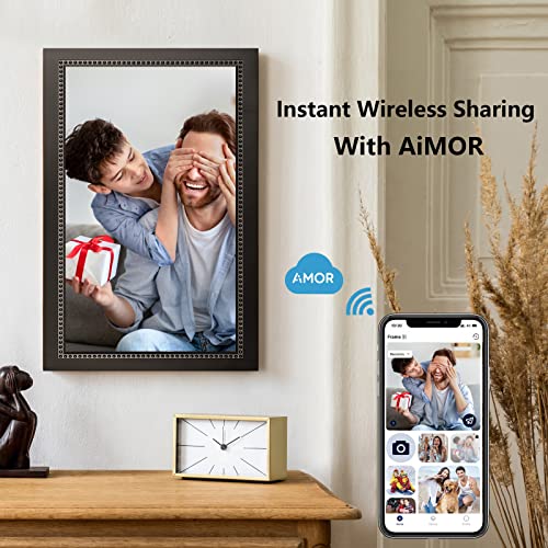 Digital Picture Frame 15.6 Inch Large Digital Photo Frame Full HD Touchscreen Smart Cloud Photo Frame with 32GB Storage, Auto-Rotate, Easy Setup to Share Photos or Videos via AiMOR APP, Wall Mountable