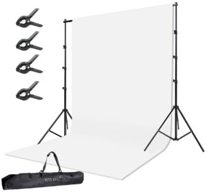 hyj-inc photo background support system with 10 x 10ft backdrop stand kit,10 x12ft 100% white cotton muslin backdrop,clamp,carry bag for photography video studio