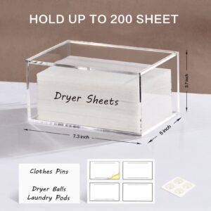 Simetufy Dryer Sheet Holder for Laundry Room, Acrylic Laundry Clear Dryer Sheets Dispenser Container Box with Lid for Organizing Fabric Dry Sheet, Laundry Pods