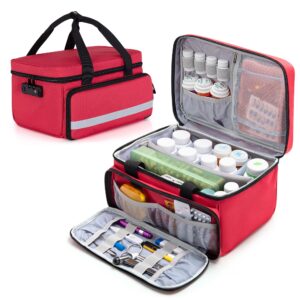 curmio pill bottle organizer bag with lock, medicine organizer and storage case for prescription bottles, empty first aid bag for home and travel, red (patented design)