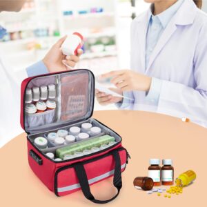 CURMIO Pill Bottle Organizer Bag with Lock, Medicine Organizer and Storage Case for Prescription Bottles, Empty First Aid Bag for Home and Travel, Red (Patented Design)