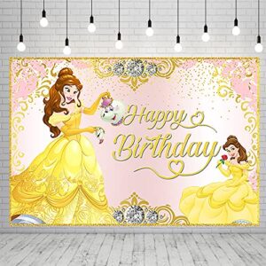 princess belle backdrop for party supplies 5x3ft beauty and beast birthday banner baby shower photo background for kids party decorations yellow princess photography backdrop