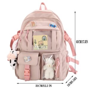 Maioloq Kawaii Backpack with Cute Bear Plush Pin Accessories Large Capacity Aesthetic School Bags Cute sage green Bookbag for Girls Teen-sage Green 111…