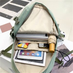 Maioloq Kawaii Backpack with Cute Bear Plush Pin Accessories Large Capacity Aesthetic School Bags Cute sage green Bookbag for Girls Teen-sage Green 111…