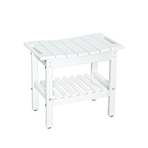 shower bench with storage shelf, hdpe material waterproof, bathtub side table, suitable for bathroom shower stool, suitable for all ages, 19.3x11.8x17.3 inches (white)