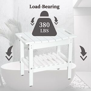 Shower Bench with Storage Shelf, HDPE Material Waterproof, Bathtub Side Table, Suitable for Bathroom Shower Stool, Suitable for All Ages, 19.3x11.8x17.3 Inches (White)