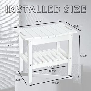 Shower Bench with Storage Shelf, HDPE Material Waterproof, Bathtub Side Table, Suitable for Bathroom Shower Stool, Suitable for All Ages, 19.3x11.8x17.3 Inches (White)