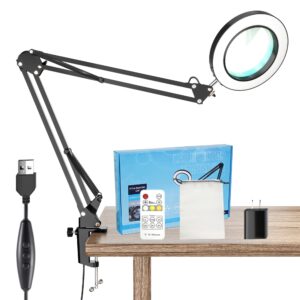v.c.formark magnifying glass with light,10x magnifying lamp with remote control - 3 color modes stepless dimmable, led lighted magnifier with light for close work,reading,repair,crafts