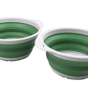 SAMMART 2.6L (0.68 Gallon) Collapsible Tub - Foldable Dish Tub - Portable Washing Basin - Space Saving Plastic Washtub (Grey/Dark Sea Green (Set of 2))