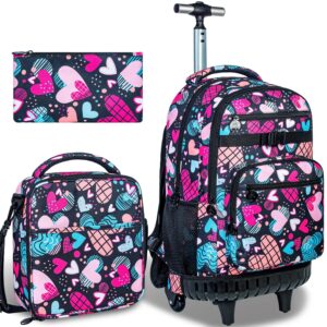 gxtvo 3pcs rolling backpack for women, adult roller bookbag set with wheels, wheeled shcool bag for girls