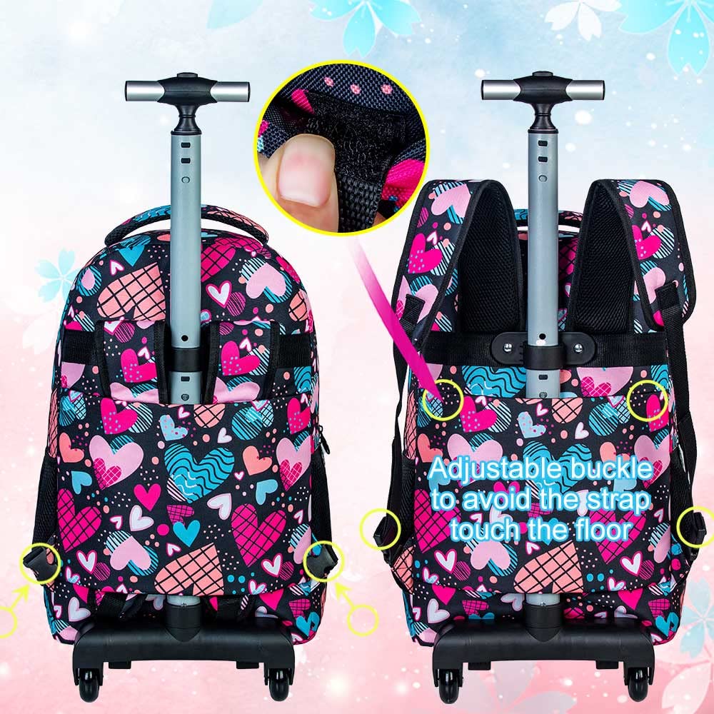 gxtvo 3pcs Rolling Backpack for Women, Adult Roller Bookbag Set with Wheels, Wheeled Shcool Bag for Girls