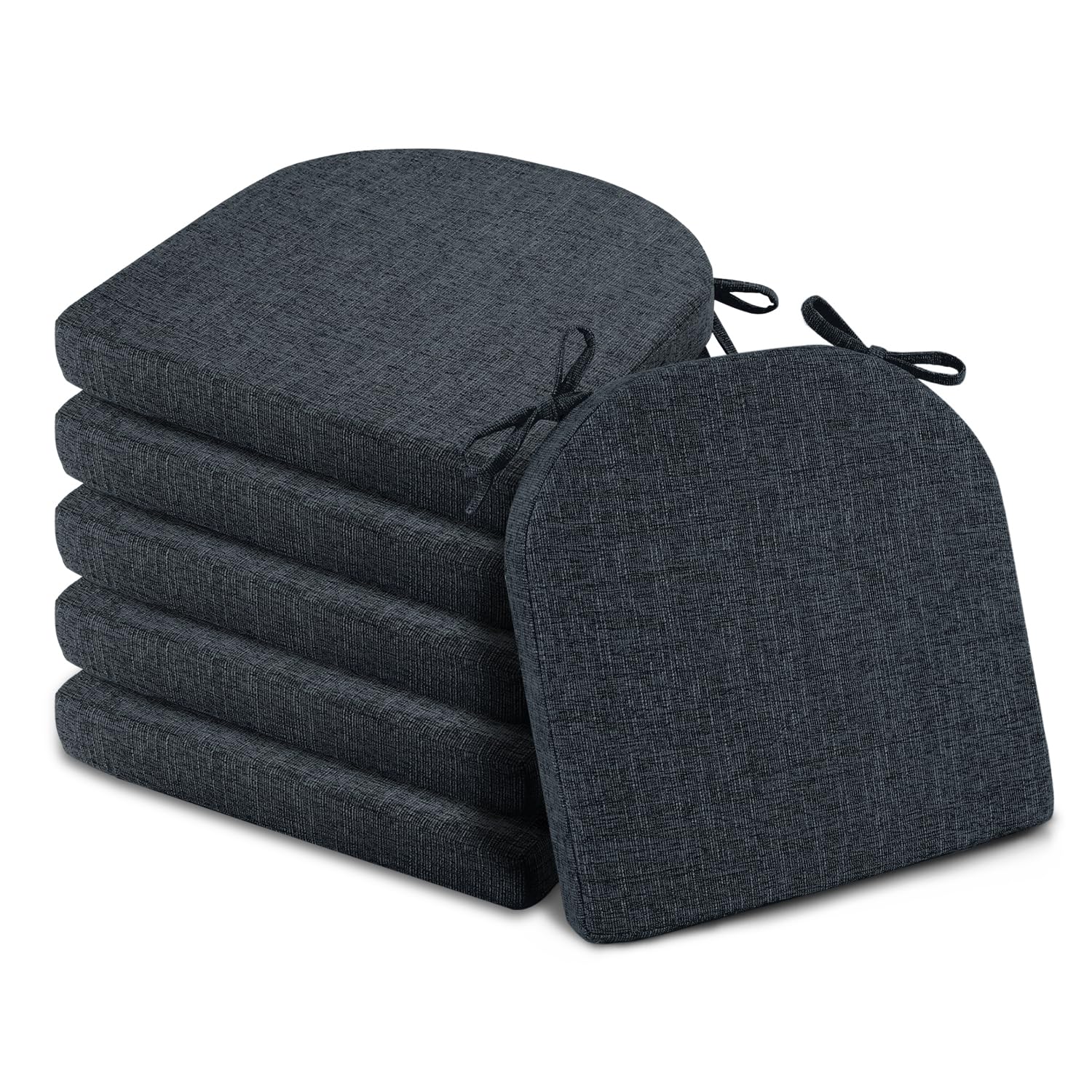 Basic Beyond Memory Foam Dining Chair Cushions, 6 Pack - Navy, 16 x 16 inches, Slip Resistant with Ties, Indoor Use, Modern Style, Resilient