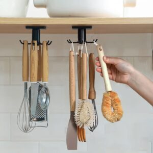 depaotlux 2pcs under cabinet kitchen utensils hooks, 360 °rotation utility hooks,under cabinet adhesive kitchen hanging storage rack for kitchen utensils tools(black)