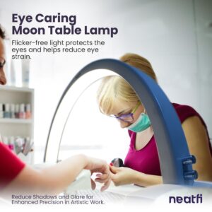 Neatfi Half Moon LED Table Lamp for Estheticians, Nail Tech, and Cosmetician, 1600 Lumens, Dimmable, 3 Light Modes, 40W, 2700K-5600K, Nail Art, Facial, Waxing, Threading, Tattoo (Modern, White)