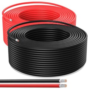 solar panel wire 50ft black and 50ft red kit, bateria power solar panel extension cable 10awg (6mm²) tinned copper wire for outdoor automotive rv boat marine solar panel (black+red)