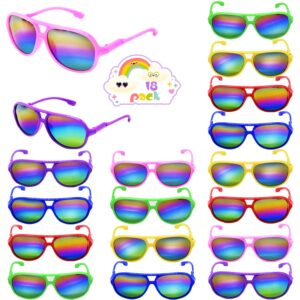 18 pack kids sunglasses bulk, 6 colors plastic sun glasses, neon sunglasses with uv protection for party favors summer beach pool birthday party toy goody bag favors fun gifts for boys and girls