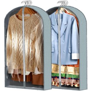 2 pack 40" clear garment bags for hanging clothes, suit bags for closet storage, clothing storage, garment bags for travel covers with 4" gussets for coats, jackets, shirts, dresses & sweater