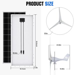 ECO-WORTHY 1000W 4KWH Solar Wind Power Kit: 1*400W Wind Turbine + 6*100W Solar Panel + 2*12V 100Ah Lithium Battery + 1*24V 3000W Inverter for Home/RV/Boat/Farm/Street Light and Off-Grid Appliances