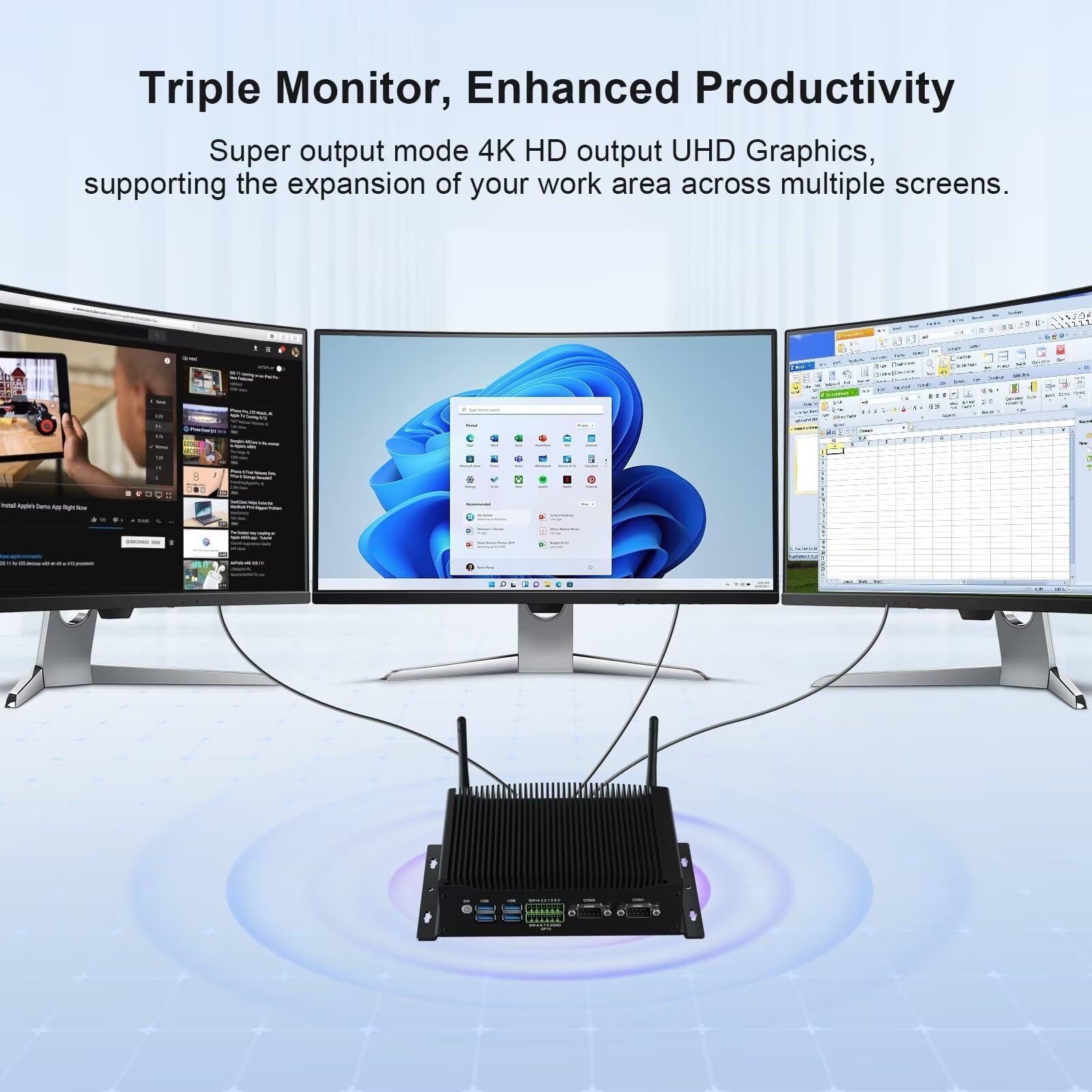 WEIDIAN Industrial Mini PC, Intel Core i7-10810U, 64GB RAM, Windows 11 Pro, 1TB SSD, 4K UHD Triple Display, Fanless Design, GPIO Interface, Wireless Connections
