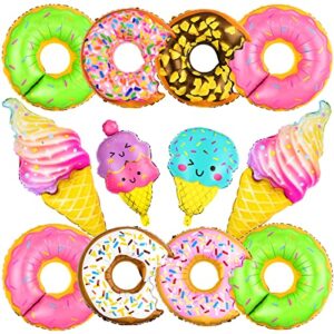 ice cream balloons, 12 pcs huge 30 inch candy balloons, ice cream party decorations, mylar donut balloons for ice cream decorations, donut balloon for donut party themed party supplies