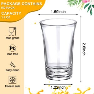 Zubebe 150 Pcs 1.2oz Shot Glass Bulk Set with Thickened Base Acrylic Clear Shot Glasses Plastic Round Small Shot Glasses Bulk for Party