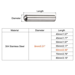 Tool parts 8x60mm Dowel Pins - 2pcs Round Head Flat Chamfered End Dowel Pin