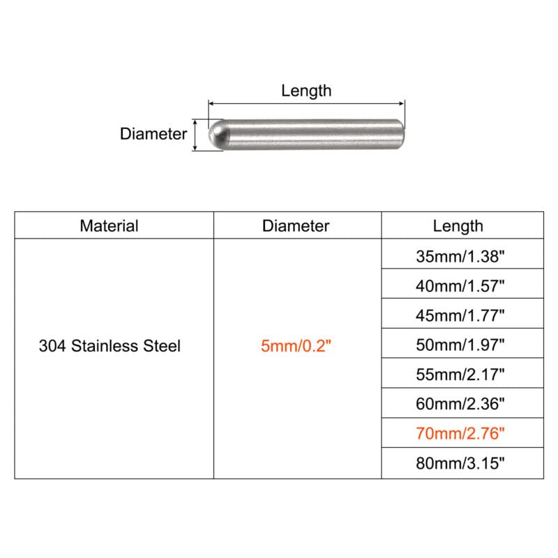 Tool parts 5x70mm Dowel Pins - 5pcs Round Head Flat Chamfered End Dowel Pin