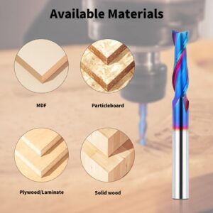 EANOSIC Upcut Spiral Router Bits 1/4 inch Shank, 1/4 inch Cutting Diameter Solid Carbide with Nano Blue Coating CNC Router Bits End Mill for Wood Cut, Carving, Edge Trimming