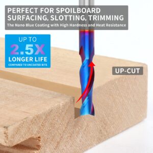 EANOSIC Upcut Spiral Router Bits 1/4 inch Shank, 1/4 inch Cutting Diameter Solid Carbide with Nano Blue Coating CNC Router Bits End Mill for Wood Cut, Carving, Edge Trimming