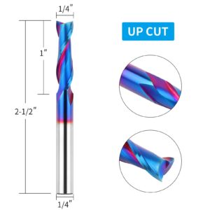 EANOSIC Upcut Spiral Router Bits 1/4 inch Shank, 1/4 inch Cutting Diameter Solid Carbide with Nano Blue Coating CNC Router Bits End Mill for Wood Cut, Carving, Edge Trimming