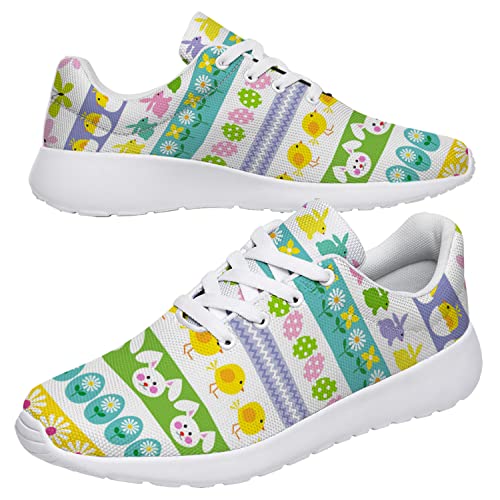 vogiant Girls Women's Tennis Shoes Lightweight Running Sneakers White Easter Pattern Gym Golf Shoes Gifts for Ladies,US Size 7 Women/5 Men