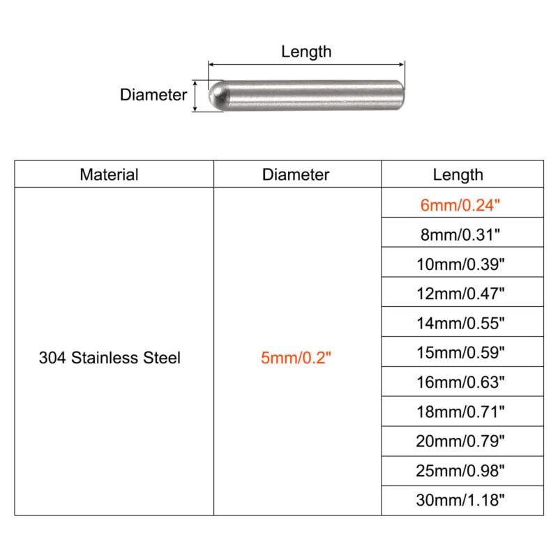 Tool parts 5x6mm Dowel Pins - 20pcs Round Head Flat Chamfered End Dowel Pin