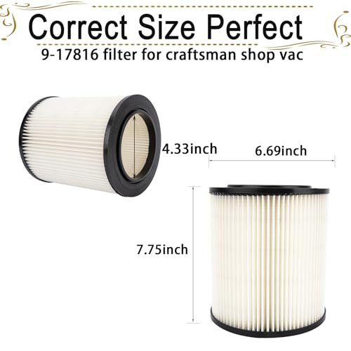 17816 Filter for Shop Vac Craftsman 9-17816 Filter Craftsman Wet/dry Vacuum Filter Fits 5/6/8/12/16/32 Gallon Larger Vacuum Cleaner Accessories