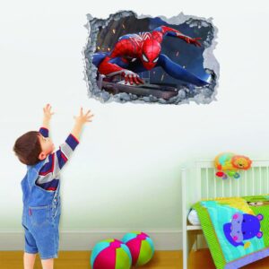 Spiderman Wall Decal PVC Material 3D Cartoon Sticker for Kids Room Bedroom Wall Decoration, Spiderman Room Decoration for Boys