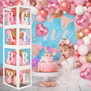 Amandir 137PCS Baby Shower Decoration for Girl Rose Gold Pink Balloon Garland Kit 4PCS Baby Balloon Block Boxes with Letters for Birthday Party Supplies Gender Reveal Decor