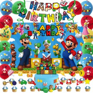 mario birthday party supplies decorations mario backdrop banner cake topper balloons for mario birthday party favors