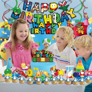 Mario Birthday Party Supplies Decorations Mario Backdrop Banner Cake Topper Balloons for Mario Birthday Party Favors