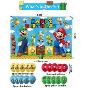 Mario Birthday Party Supplies Decorations Mario Backdrop Banner Cake Topper Balloons for Mario Birthday Party Favors