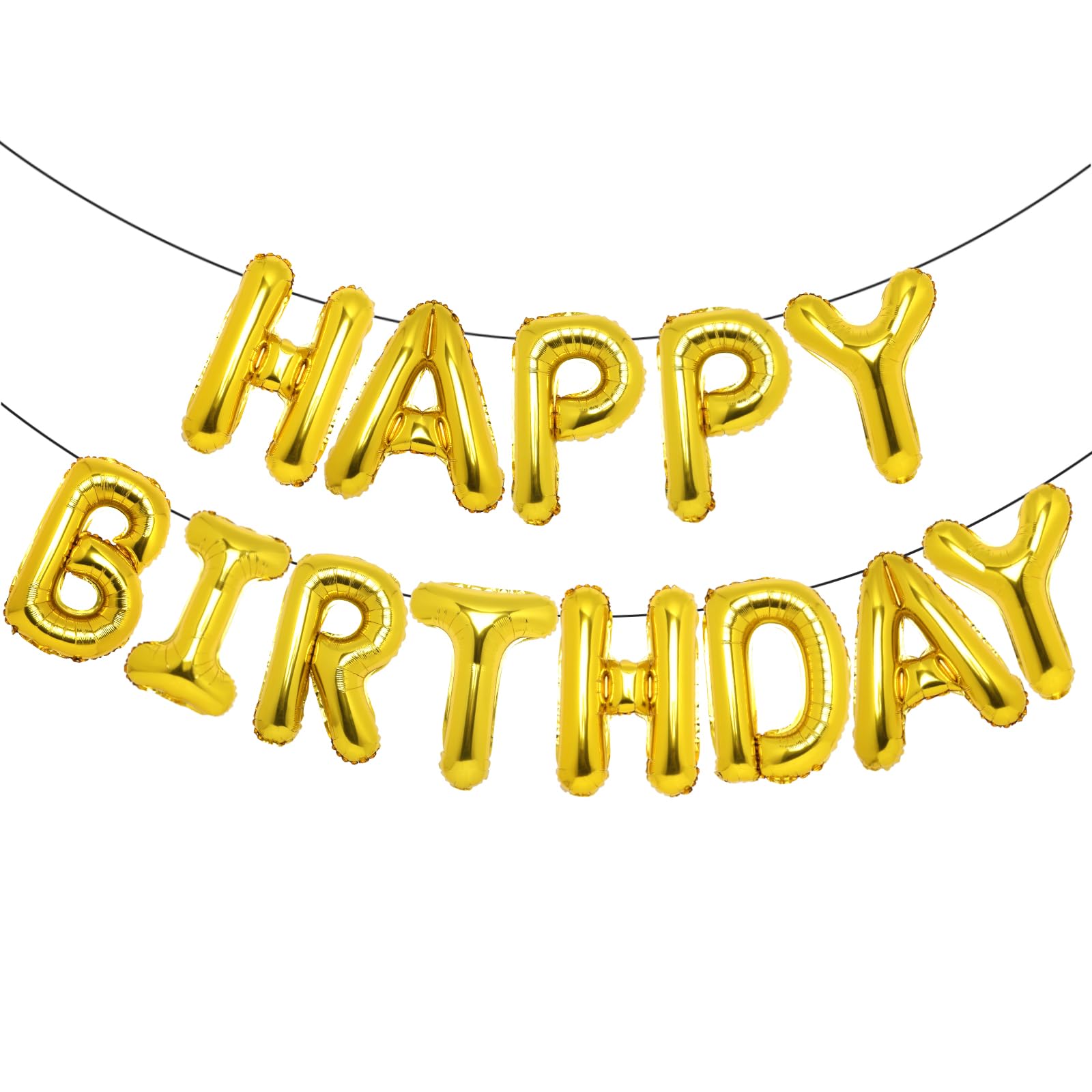 Accevo Gold Happy Birthday Balloons 16 Inch Mylar Foil Letters Balloons Happy Birthday Banner for Kids Child Adults Boys Girls Happy Birthday Sign Birthday Party Decorations Supplies