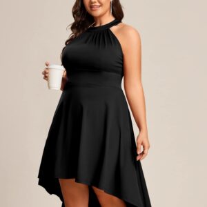 Ever-Pretty Women's Plus Size A-Line Sleeveless High Low Halter Semi Formal Dresses for Women Black XL