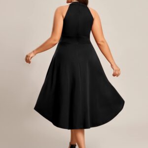 Ever-Pretty Women's Plus Size A-Line Sleeveless High Low Halter Semi Formal Dresses for Women Black XL