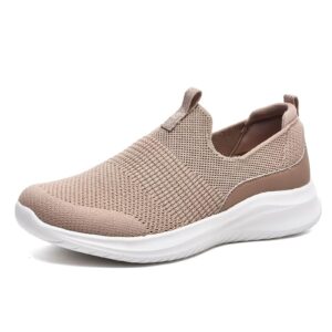 tiosebon women's walking tennis shoes knit slip on mesh comfortable sneaker 2229 light brown us 8.5