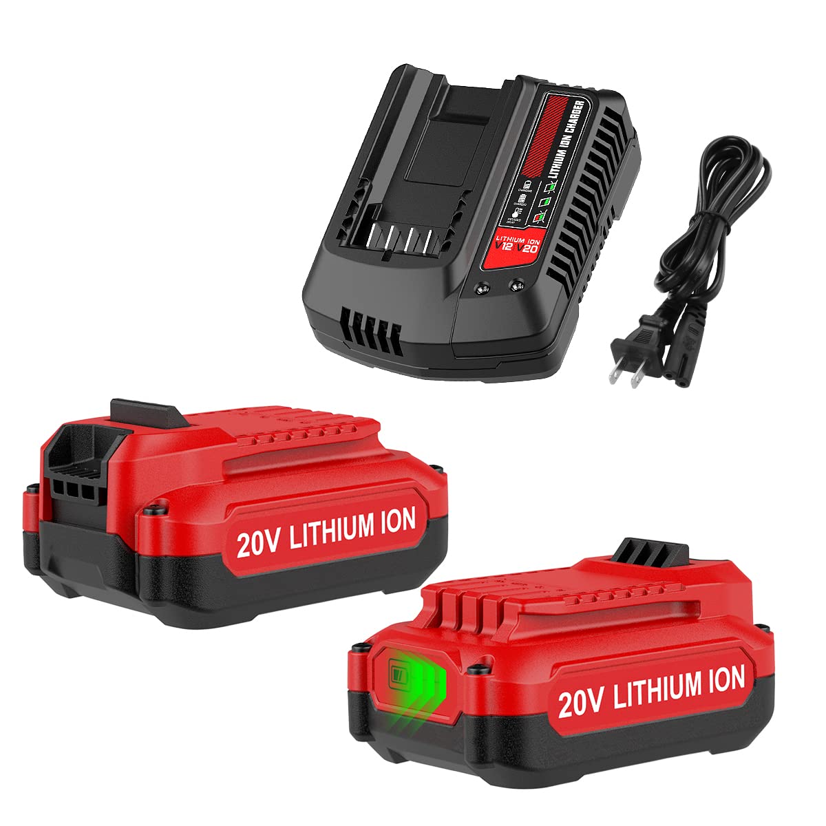 2Pack 20V 3.5Ah Replacement Craftsman V20 Craftsman 20V Lithium Battery and Charger Kit for CMCB202 CMCB204 CMCB206 CMCB201 CMCB100 CMCB124 with CMCB104 Craftsman 20V Battery Charger