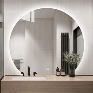 toctus bathroom led mirror, wall mount mirror with lights, 19inch/50cm, backlit, led illuminated, dimmable, semicircle, wall decoration, frameless, energy efficient (size : 80cm/31in)