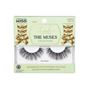 kiss lash couture the muses collection false eyelashes, duchess', 16 mm, handmade, refined faux silk, contact lens friendly, easy to apply, includes 1 pair reusable strip lashes
