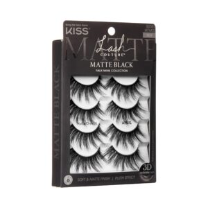 KISS Lash Couture 3D Matte False Eyelashes, Matte Cheviot', 18mm-20mm, Includes 4 Pairs Of Lashes, Contact Lens Friendly, Easy to Apply, Reusable Strip Lashes