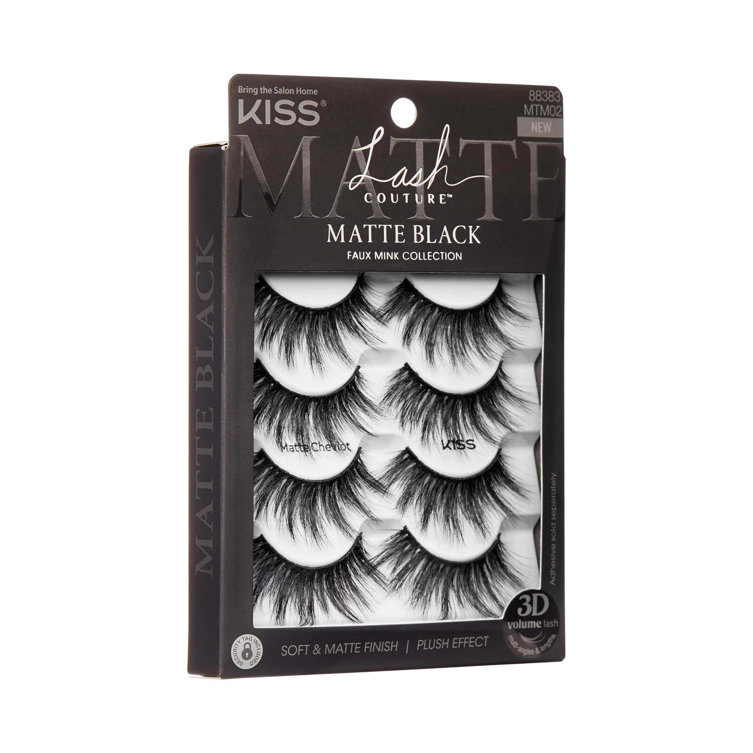 KISS Lash Couture 3D Matte False Eyelashes, Matte Cheviot', 18mm-20mm, Includes 4 Pairs Of Lashes, Contact Lens Friendly, Easy to Apply, Reusable Strip Lashes