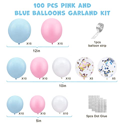 Pink and Blue Balloons, DIY Gender Reveal Party Balloons, 100PCS Pink Blue Confetti Balloons Garland Arch Kit for Boys Girls Gender Reveal Birthday Baby Shower Decorations