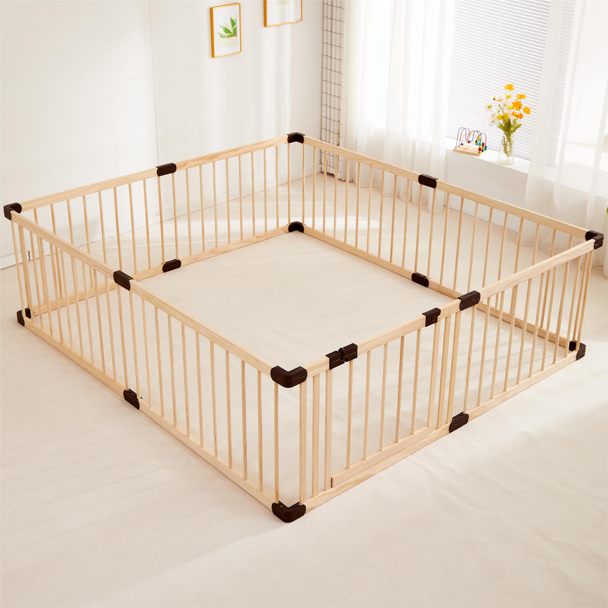 Wooden Baby Playpen,Playpen Play Pens for Babies and Toddlers,Toddler Playpen,Baby Play Fence Yards,Large Baby Playpen Wood (180×240×61 CM)